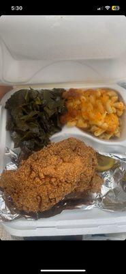 Catfish, greens, & Mac & cheese