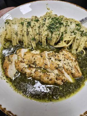 Fettuccini Pesto with Frsshly made pasta and chicken