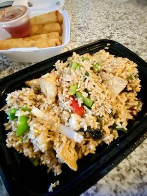 Basil Fried Rice with Tofu, Crispy Veggie Roll