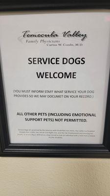 Service dogs are welcome