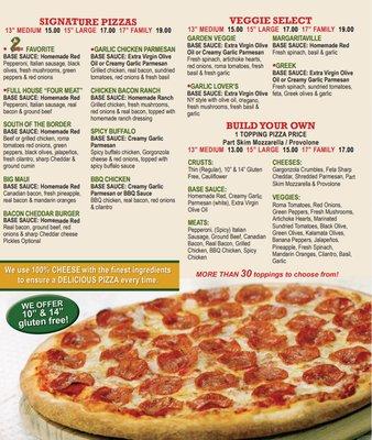 Pizza Menu