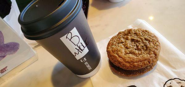 Butterscotch latte and oatmeal cream pie.