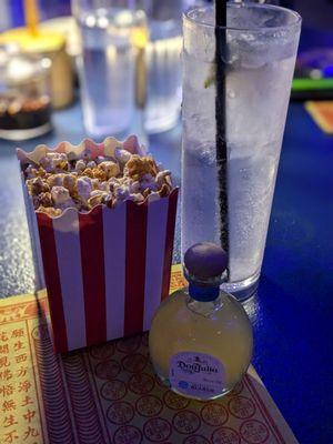 Popcorn and welcome drink