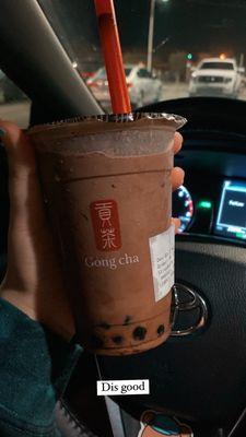 Strawberry chocolate milk with tapioca pearls