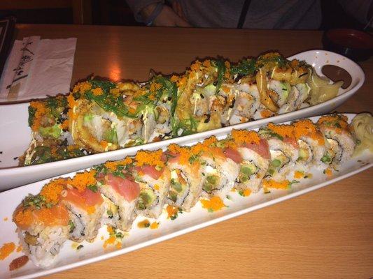 Godzilla roll (top) Passion roll (bottom)