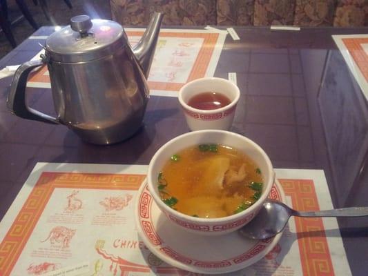 wanton soup + 3 drops soy sauce and hot tea