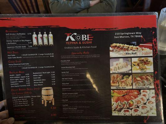 Endless sushi menu