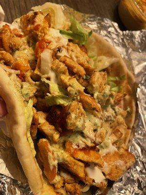 Chicken Shawarma Sandwich so huge and so delicious. Served in the fluffiest pita bread ever !!