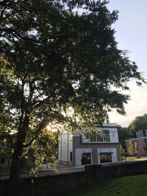 View of Fahrenheit Yoga from the northwest corner of Sevier Park .