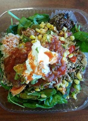 Carnitas Bowl W Baby Kale, Red Quinoa, Rice, Black Beans, Corn Salsa, Avocado, Salsa & Sour Cream, Jalapeños at Nature's Table