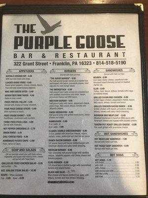 Front of menu