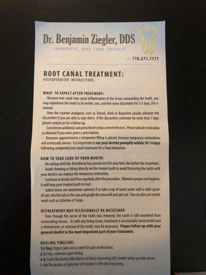 Post care for root canal treatment + goodie bag