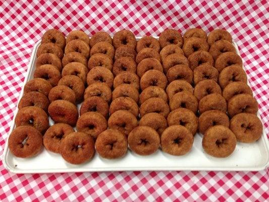 Fresh apple donuts made all day long. Great with fresh apple cider.