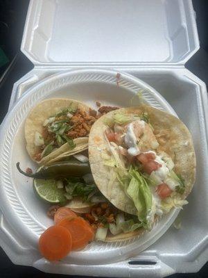 Chicken taco and shrimp taco