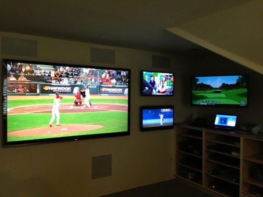 85" TV with 3 more TVs for Sports room.