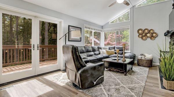 Tinted French doors in family room reduced heat and glare without obstructing our beautiful view.