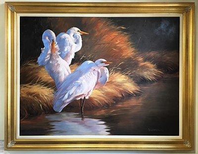 Paula Waterman oil painting of Egrets in Autumn