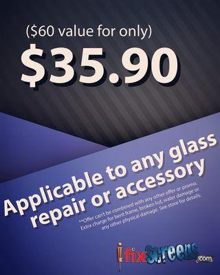 $60 Value Coupon Towards Glass Repair on Any Device