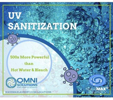 Our OMNI Solutions UV technology disinfection is 500 times more powerful than bleach and hot water!