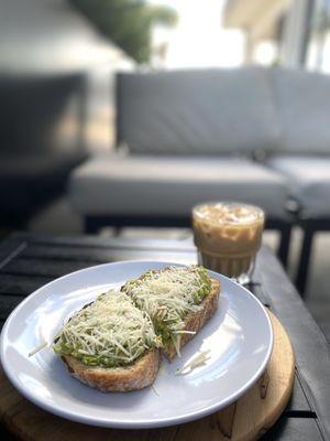 Avo toast and iced pumpkin latte