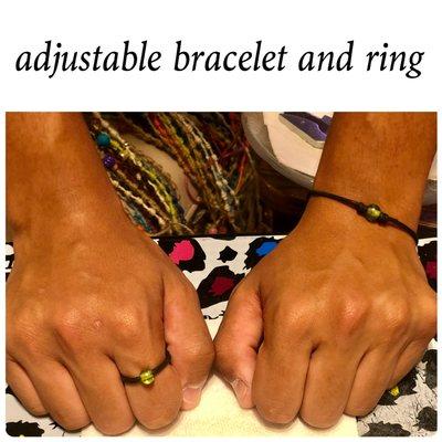 Adjustable bracelets and rings are available