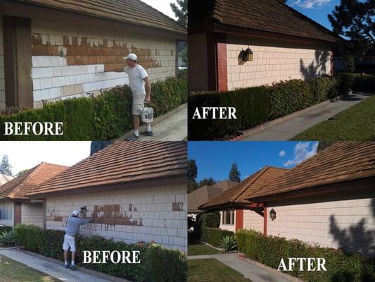 Before and after exterior of single story home in Orange County.