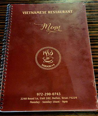 The menu.........phone number, business address, & business hours are listed on the front of this menu.