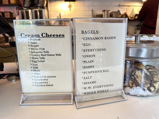 Bagel and cream cheese menu