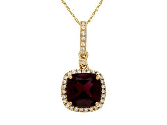 14K gold pendant with garnet and diamond halo