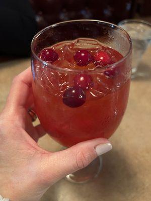 Tis the season! Cranberry Orange Spritzer with a cinnamon stick, yum