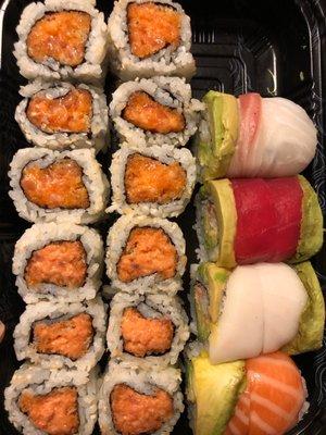 Spicy Tuna, Spicy Salmon- How do they look exactly alike when they're different fish? Rainbow Roll