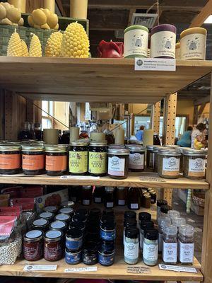 Delightful jams, jellies, beeswax candles and honey sold here.