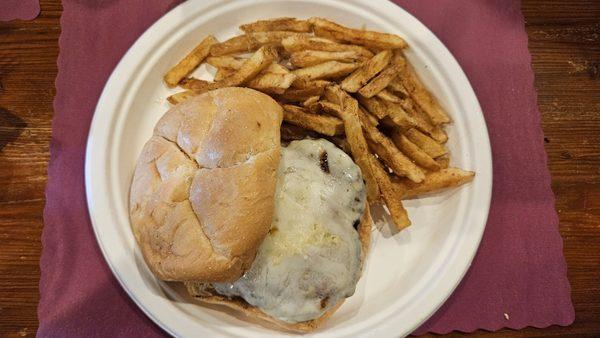 Italian burger with chips substituted for fries.