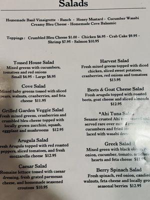 Salad menu