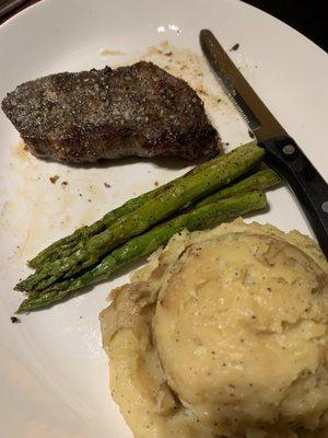 Sirloin with mashed potatoes and Asparagus