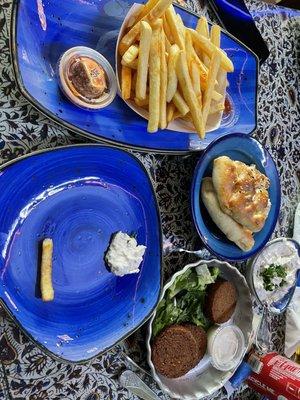 Appetizers - Baba Ganough, french fries and Falafel