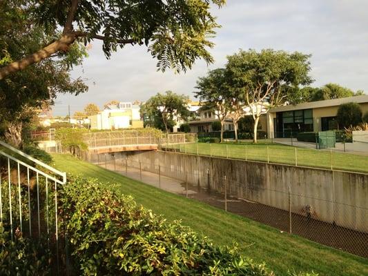 They have a moat through the center of the school.