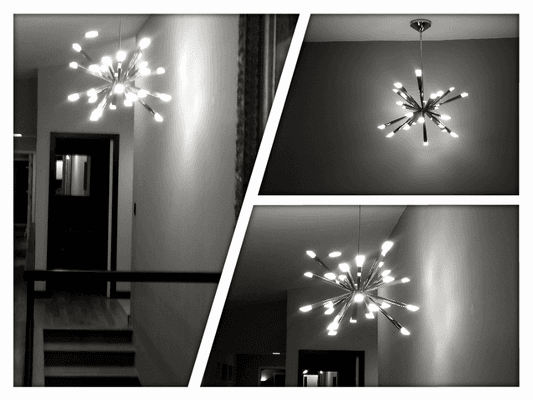 Beautiful hanging light, install by our electrician Adam Wolf.