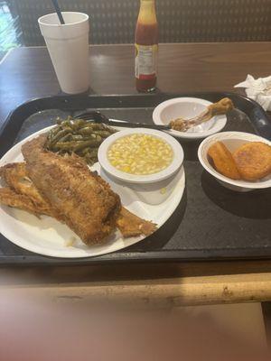 Catfish, green beans, corn, chicken and Corn Muffins - Made From Scratch Daily.