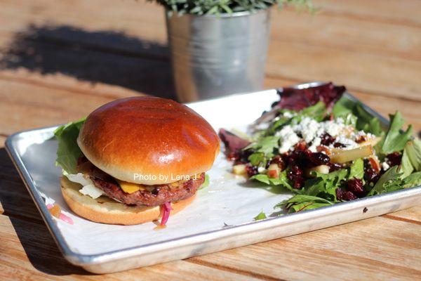 The Veg ($13.79) - Impossible burger, lettuce, tomato, caramelized onions, pickled red onions, with cheddar, RS sauce