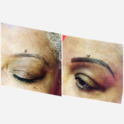 Before/after Eyebrow microblading.