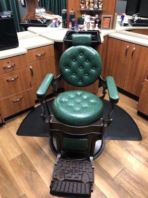 Brand new green old school barber chair