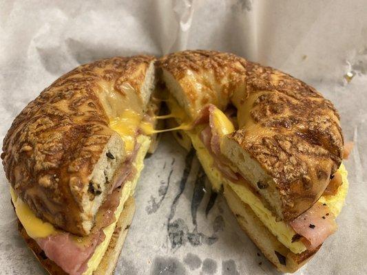 Sunrise special on jalapeño cheese bagel