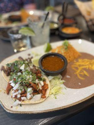 Carne asada and pork tacos