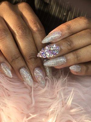 Acrylic Fullset with Bling and Gel Polish