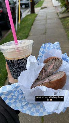 $7 blueberry bagel with strawberry schmear