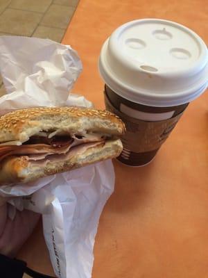 My all time favor a plain latte with whip cream and turkey cheddar bacon with toasted sesame bagel