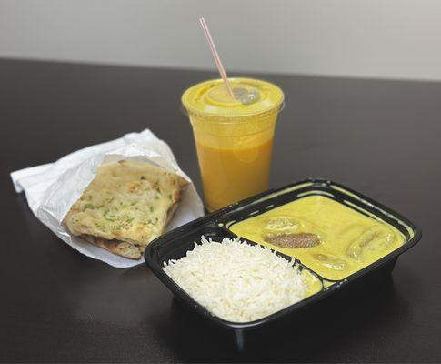 VT3. Malai Kofta T2. Garlic Naan Mango Lassi