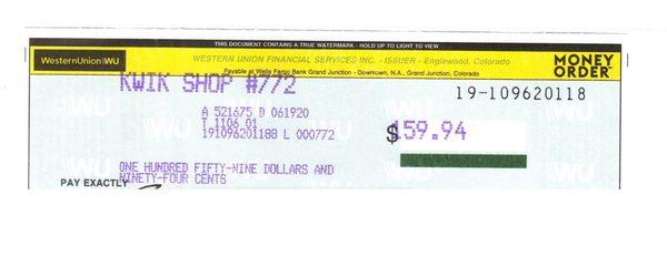 Payment scanners only pick up dollar amounts - in this case, it dropped $100 and only read $59.94