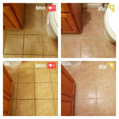 Before ans after Tile cleaning and color seal